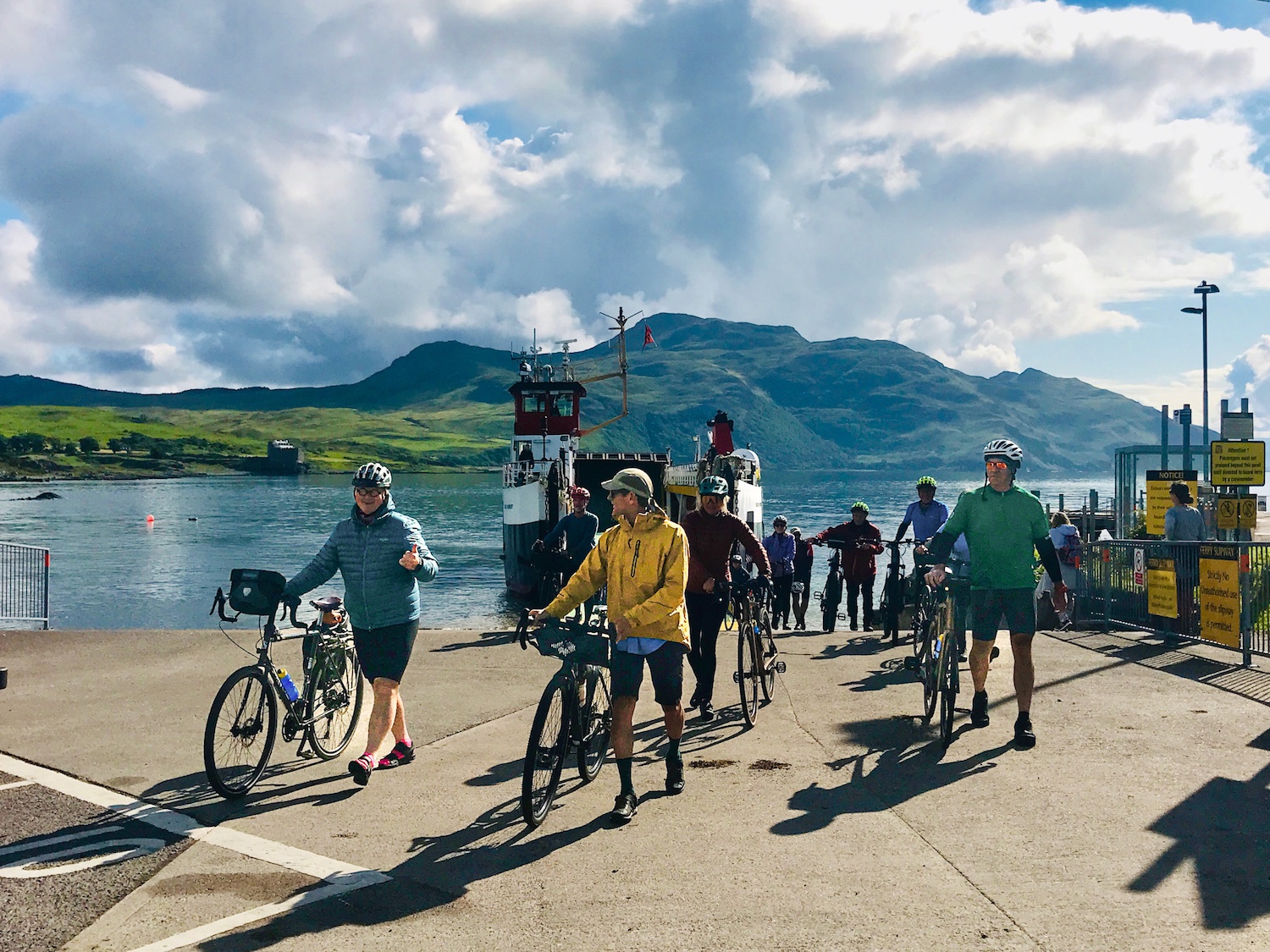 Cyclists disembark the Tobermory to Kilchoan ferry